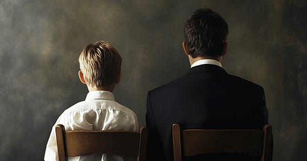 Father and son seated together, symbolizing inheritance and succession law.