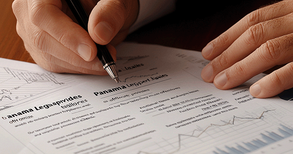 Close-up of a hand reviewing financial documents, symbolizing offshore banking services.